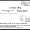 Klein Gerhard 1952-2005 Todesanzeige